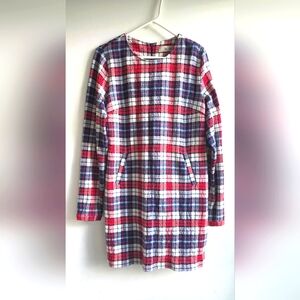 Plaid Long Sleeve Dress - Red, Blue, White